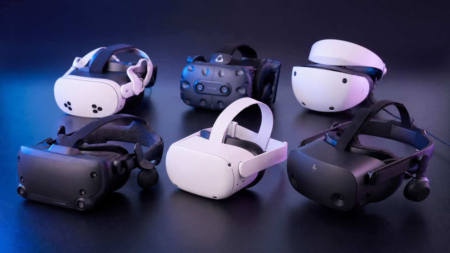 Collection of modern VR headsets